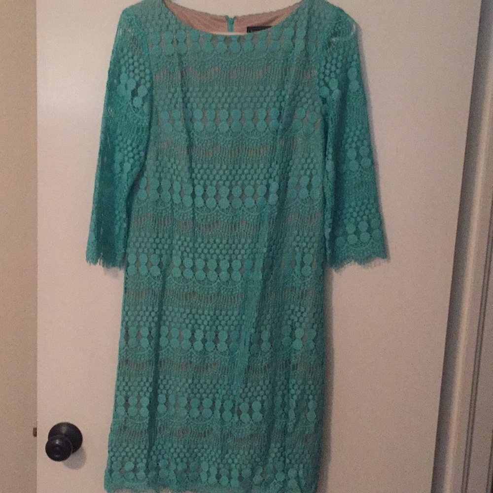 Turquoise teal just above knee lace dress